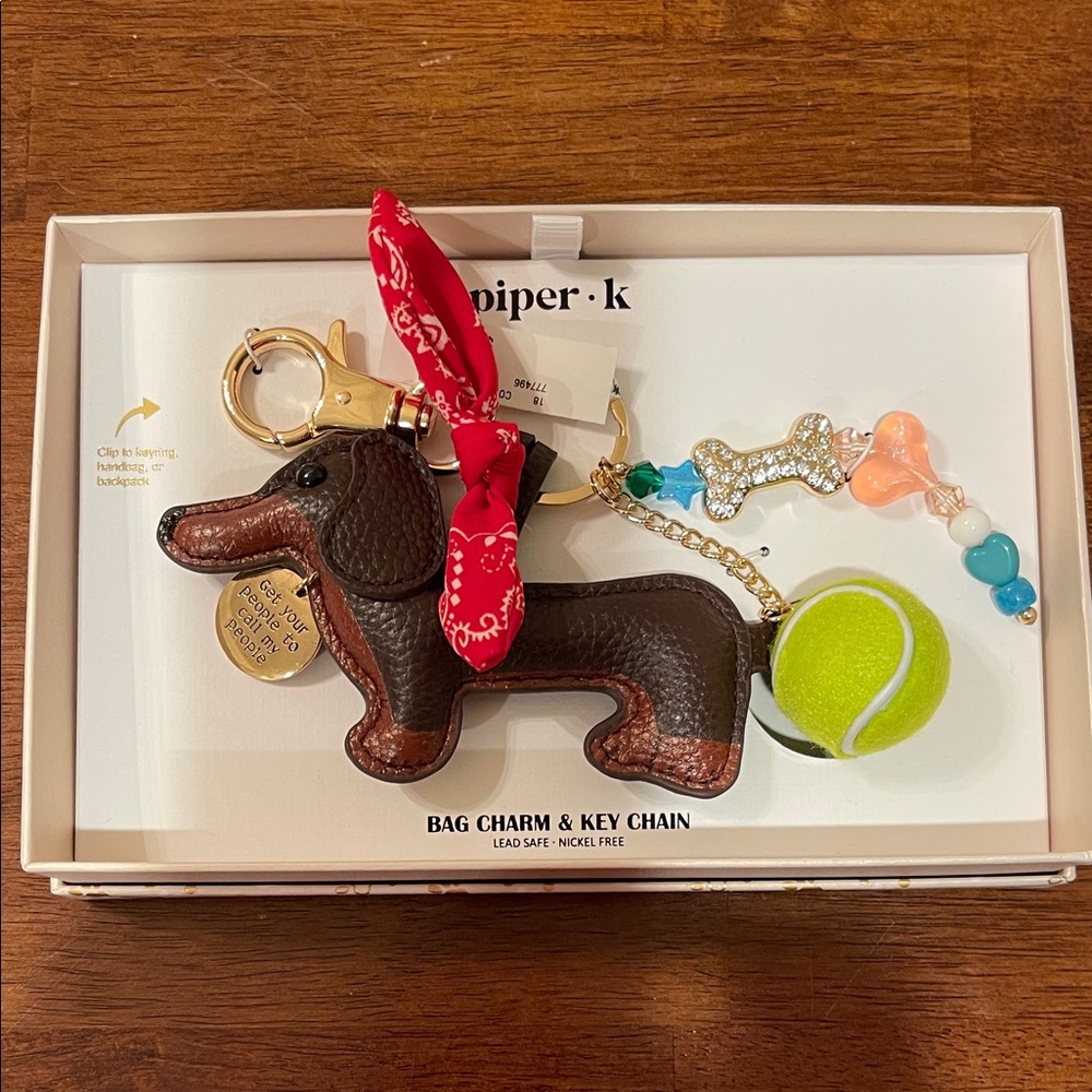 Piper K Brown Dachdhund Bag Charm with Red Bandana